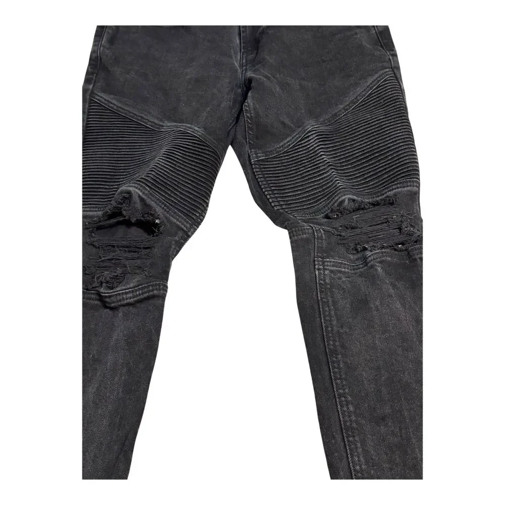 PacSun Stacked Skinny Black Moto Distressed Jeans Men's 30x30